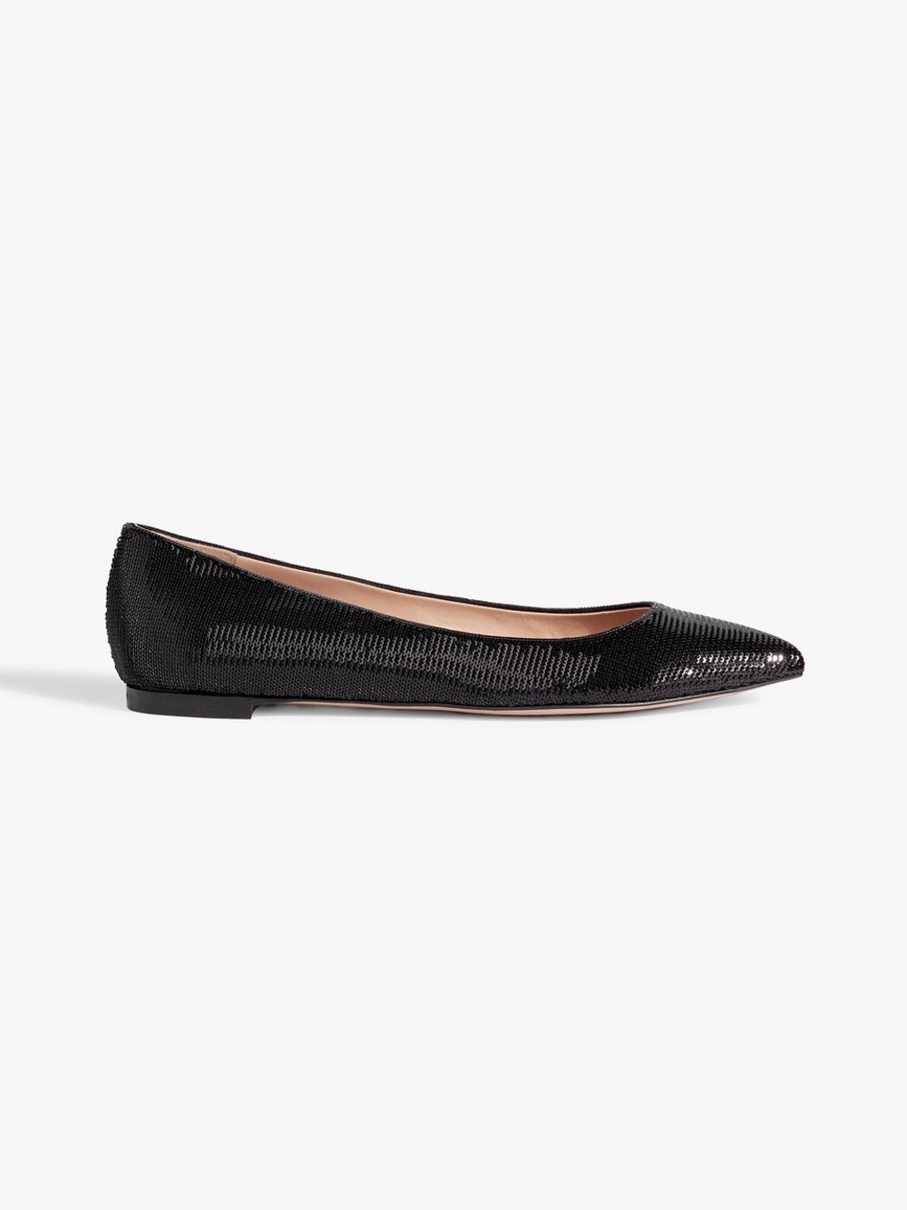 Gianvito Rossi Palladium Sequined Satin Point Toe Flats